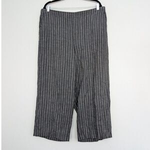 Eileen Fisher Gray Organic Linen Pinstripe Pull On Wide Leg Crop Pants Sz L